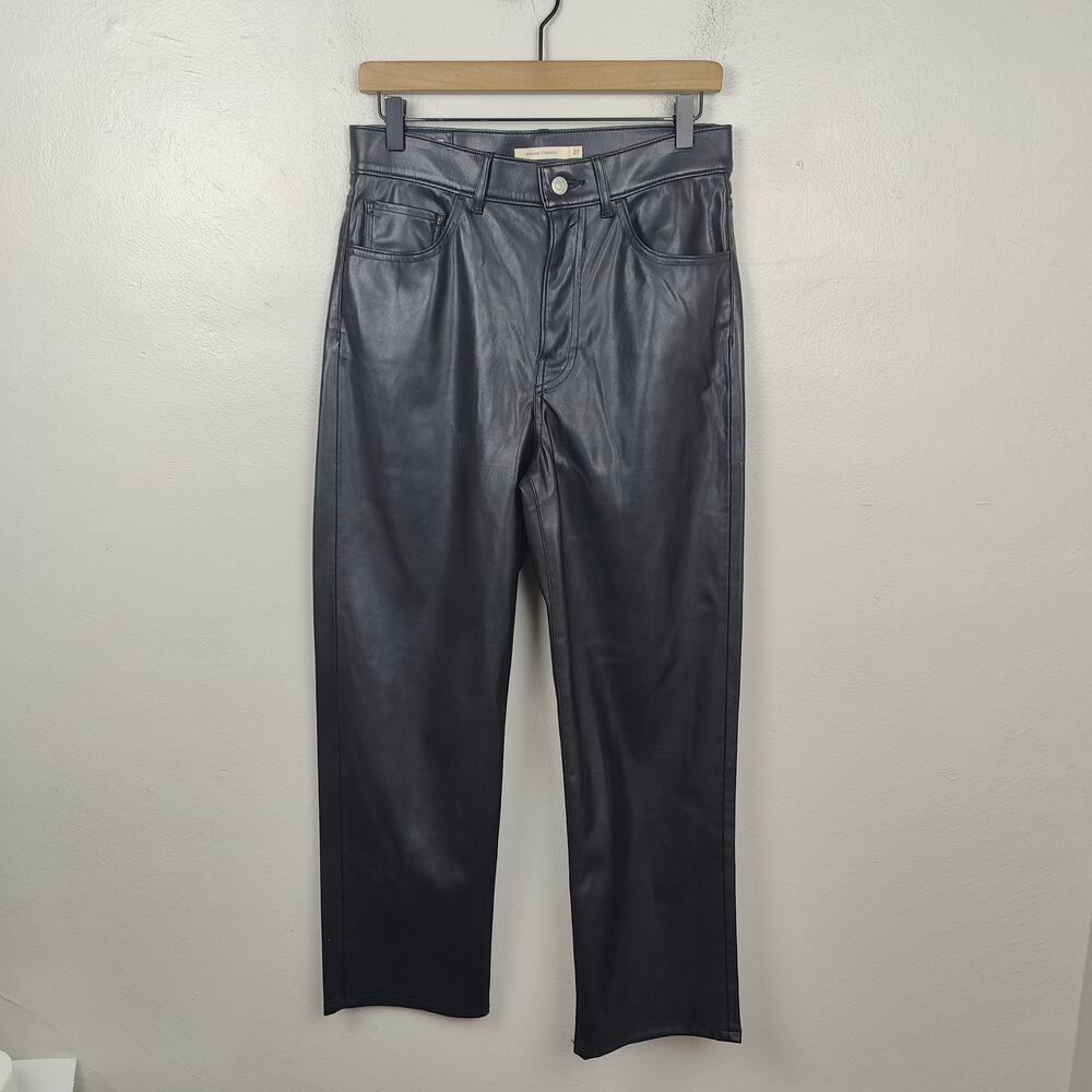 Levis‎ Ribcage Straight Jeans Womens 27 Black Faux Leather Premium FLAWS READ